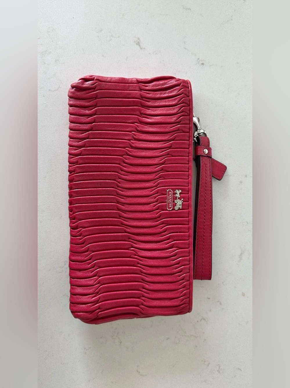 Coach Madison Pink Pleated Leather Wristlet Clutch